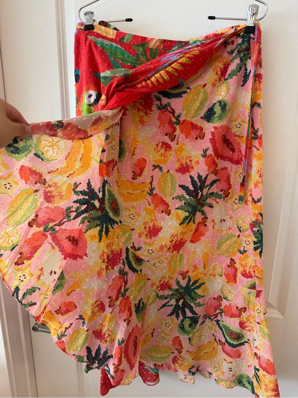 Farm Rio Nadya Wrap Midi Skirt Red Macaw Size Large - Picture 6 of 11